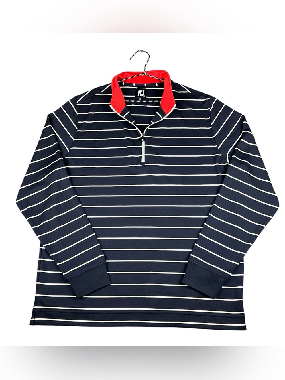Footjoy Double Layer Stripe Half-Zip Mid Layer Jersey, Golf Navy White XL